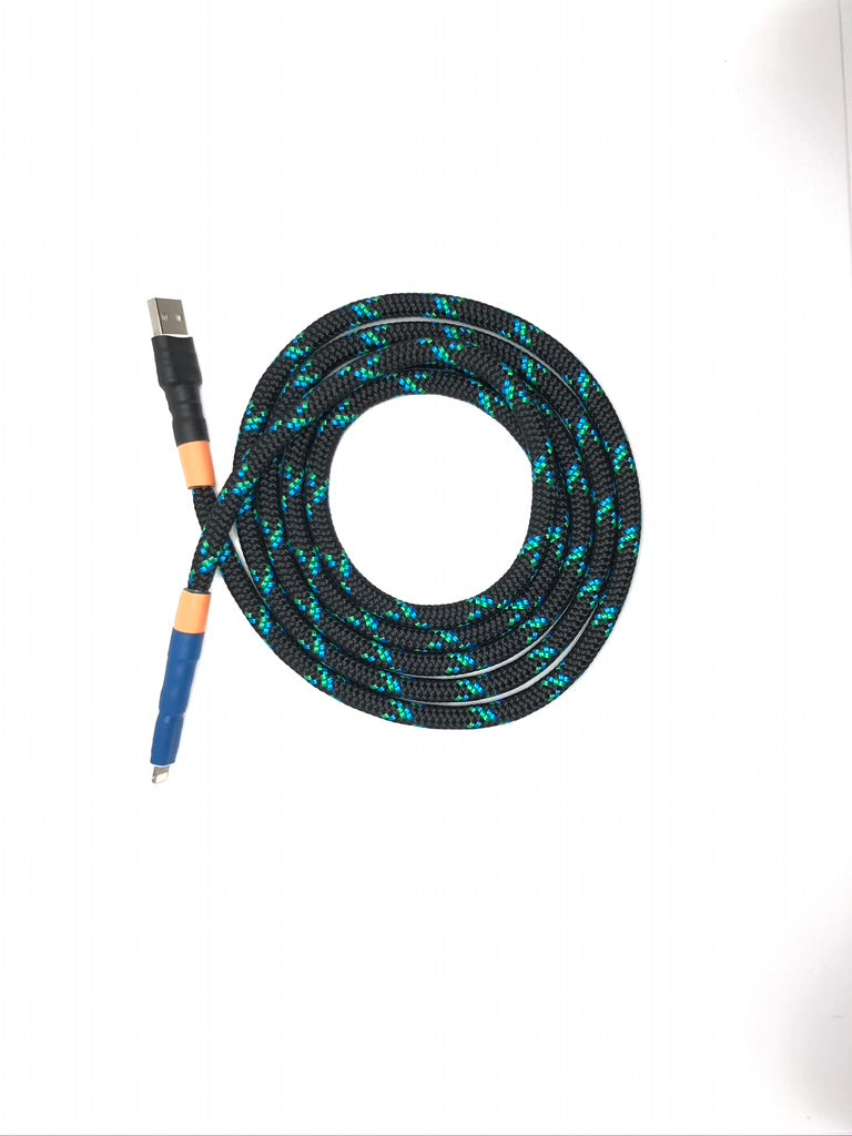 Thick USB-A -> Lightning with Blue and Black connectors and Snake Skin cord - 6ft