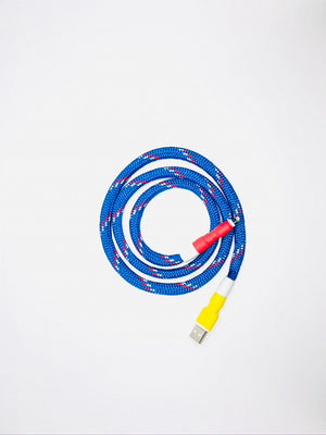 Extra Thick USB-A -> Lightning with Clown Nose Red and Yellow connectors and Fancy Blue cord - 3 feet