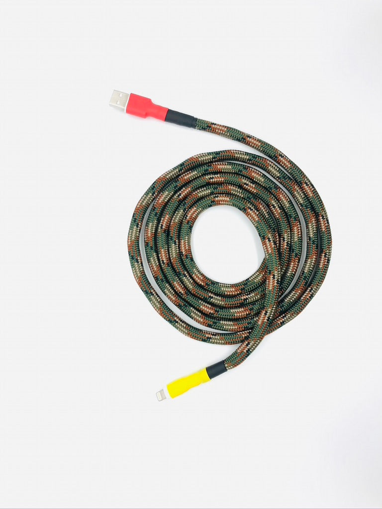 Thick USB-A -> Lightning with Red and Yellow connectors and Camo cord - 6 feet
