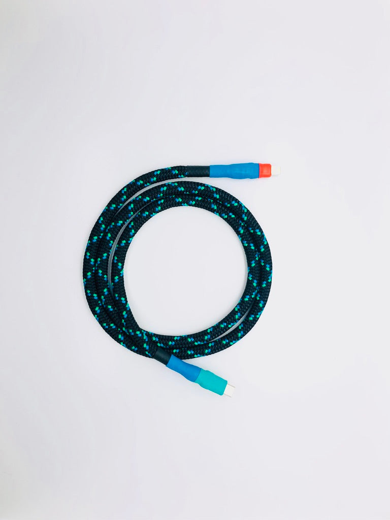 Limited Release - Thick USB-C -> Lightning with Red and Sea Green connectors and Snake Skin cord - 3 feet