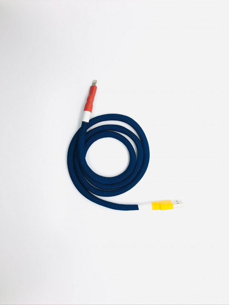 Limited Release - Thick USB-A -> Lightning with Red and Yellow connectors and Navy cord - 3 feet
