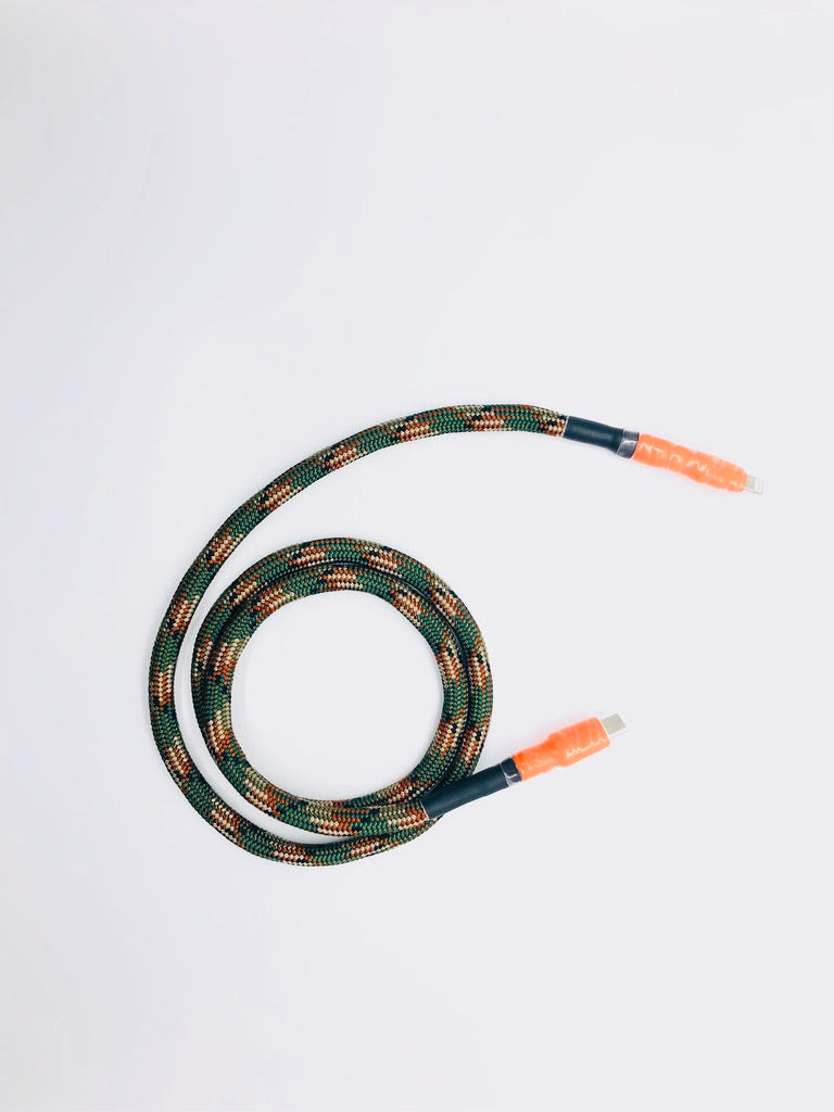 Limited Release - Thick USB-C -> Lightning with Mac N' Cheese connectors and Camo cord - 3 feet